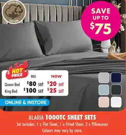 Lincraft Alaria 1000tc sheet sets offer