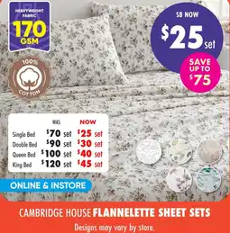Lincraft Cambridge house flannelette sheet sets offer