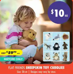 Lincraft Flat friends sheepskin toy cuddlies offer