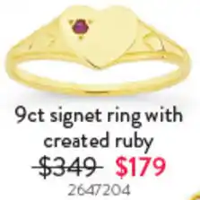 Goldmark 9ct signet ring with created ruby offer
