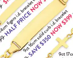 Goldmark 9ct 16cm solid curb i.d. bracelet offer