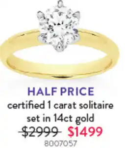 Goldmark certified 1 carat solitaire set in 14ct gold offer