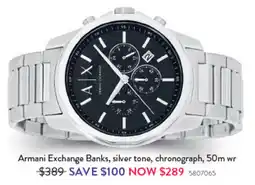 Goldmark Armani Exchange Banks, silver tone, chronograph, 50m wr offer