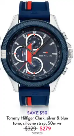 Goldmark Tommy Hilfiger Clark, silver & blue tone, silicone strap, 50m wr offer