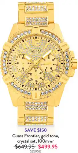 Goldmark Guess Frontier, gold tone, crystal set, 100m wr offer