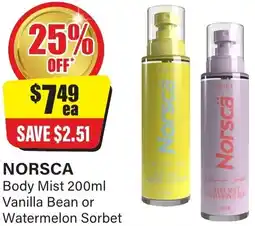 Chemist Discount Centre Norsca Body Mist Vanilla Bean or Watermelon Sorbet offer