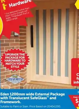 Doors Plus Eden 1200mm wide External Package with Translucent SafeGlass and Framework. offer
