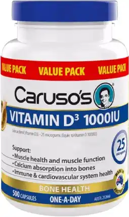 healthylife Caruso’s Natural Health Vitamin D3 1000IU 500 Capsules offer