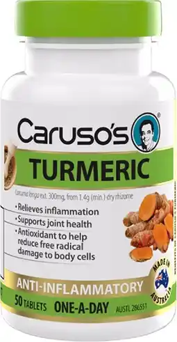 healthylife Caruso’s
Natural Health Turmeric Anti-Inflammatory 50 Tablets offer