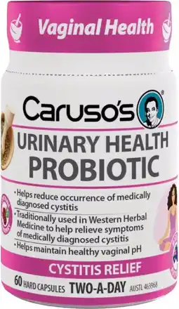 healthylife Caruso’s
Natural Health Urinary Health Probiotic 60 Capsules offer