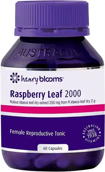 healthylife Henry Blooms Raspberry Leaf 2000mg 60 Capsules offer