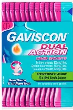 healthylife Gaviscon Dual Action Heartburn Relief Liquid Sachets 12 x 10ml offer