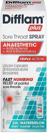healthylife Difflam Plus Anaesthetic Sore Throat Spray Watermelon Triple Action 30ml offer