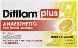 healthylife Difflam Plus Anaesthetic Sore Throat Lozenges Honey & Lemon 16 Pack offer