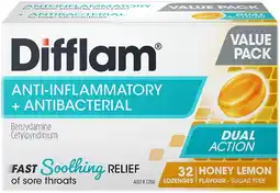 healthylife Difflam Sore Throat Lozenges Sugar Free Honey & Lemon 32 Pack offer