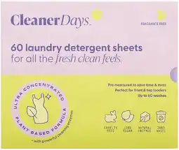 healthylife Cleaner Days Laundry Detergent Sheets - Fragrance Free 60 Pack offer