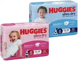 IGA Huggies Ultra Dry, Newborn or Infant Nappies 30‑54 Pack Selected Varieties offer
