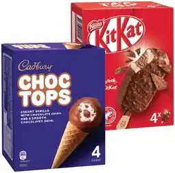IGA NestlΓ© Kit Kat, Cadbury Choc Tops or Oreo Ice Cream 4 Pack Selected Varieties offer