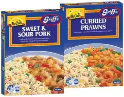 IGA McCain Griff’s Curried Prawns or Sweet & Sour Pork with Rice Frozen Meal 400g offer