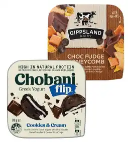 IGA Chobani Flip Greek Yogurt or Gippsland Dairy Yogurt Mix-Ins 140g Selected Varieties offer
