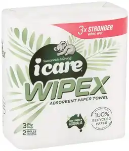 IGA Icare Wipex 100% Recycled Paper Towel 3 Ply 2 Pack offer