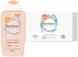 IGA Femfresh Feminine Wipes 20 Pack or Liquid Wash 250mL Selected Varieties offer