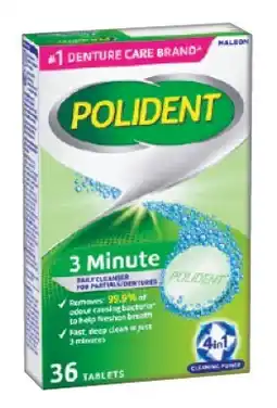 IGA Polident Denture Cleanser 3 Minute Daily, Whitening or Retainer & Mouthguard Tablets 36 Pack offer