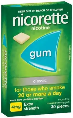 IGA Nicorette Quit Smoking Nicotine Gum Classic 30 Pack Selected Varieties offer