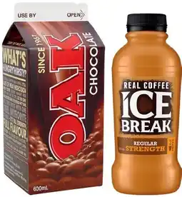 IGA Oak Flavoured Milk 600mL, Ice Break Real Coffee or Breaka 500mL Selected Varieties offer