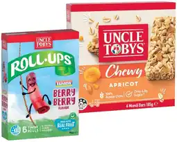 IGA Uncle Tobys Muesli Bars 5‑6 Pack or Roll‑Ups 6 Pack Selected Varieties offer