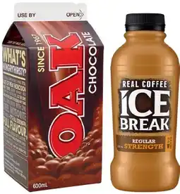 IGA Oak Flavoured Milk 600mL or Ice Break Real Coffee 500mL Selected Varieties offer