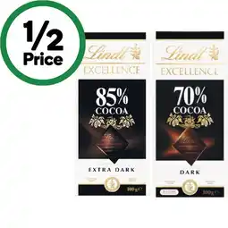 Woolworths Lindt Lindor or Excellence Chocolate Blocks 80-100g offer