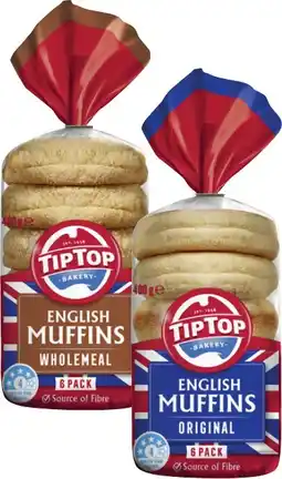 Coles Tip Top English Muffins 6 Pack 360g-400g offer