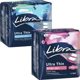 Coles Libra Ultra Thin Pads with Wings Regular 14 Pack or Super 12 Pack offer