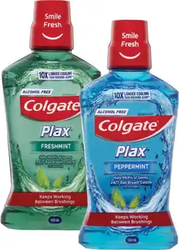 Coles Colgate Plax Fresh Mint or Peppermint Mouthwash 500mL offer