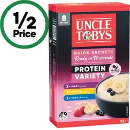 Woolworths Uncle Tobys Oat Sachets Protein 280g Pk 8 offer
