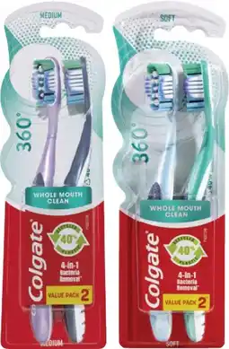 Coles Colgate 360 Degree Soft or Medium Toothbrush 2 Pack offer