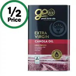 Woolworths Good Earth Oils Extra Virgin Canola Oil 4 Litres offer