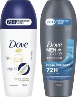 Coles Dove Advanced 72hr Antiperspirant Roll On Deodorant 50mL offer