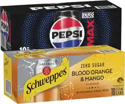 Coles Pepsi or Solo Soft Drink or Schweppes Infused Sparkling Water 10x375mL offer