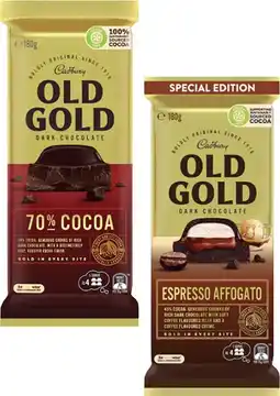 Coles Cadbury Old Gold Block Chocolate 170g-180g offer