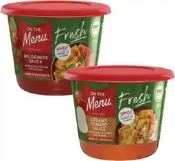 Coles NEW On The Menu Bolognese Sauce or Creamy Tomato Sauce 425g offer