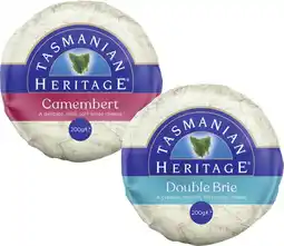 Coles Tasmanian Heritage Double Cream Brie or Camembert 200g offer
