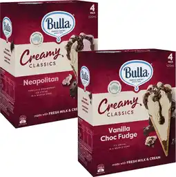 Coles Bulla Creamy Classics Ice Cream Cones 4 Pack 520mL offer