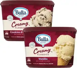 Coles Bulla Creamy Classics Ice Cream Tub 2 Litre offer
