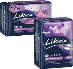 Coles Libra Goodnights with Wings Ultra Thin or Extra Pads 10 Pack offer