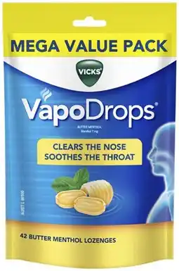 Coles Vicks VapoDrops Butter Menthol Lozenges 42 Pack^ offer