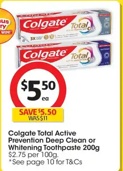 Coles Colgate Total Active Prevention Deep Clean or Whitening Toothpaste offer