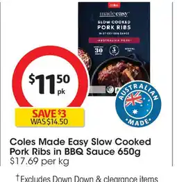 Coles Coles Made Easy Slow Cooked Pork Ribs in BBQ Sauce offer