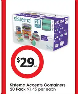 Coles Sistema Accents Containers 20 Pack offer